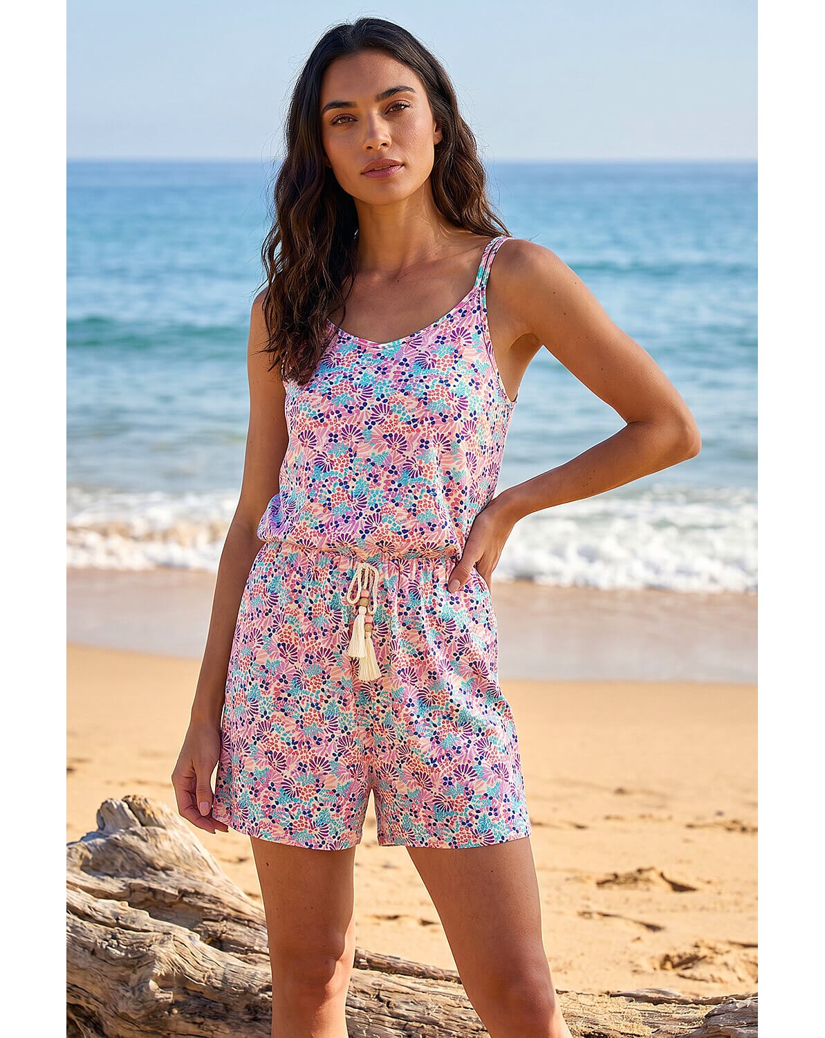 New In - Roman Confetti Print Tassel Tie Playsuit