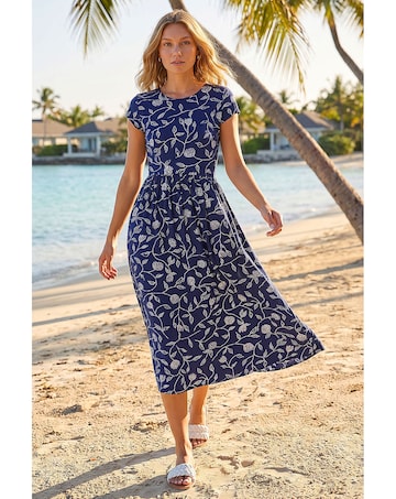 Roman Floral Print Midi Stretch Dress