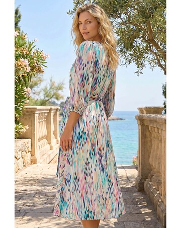 Roman Blurred Pleat Neck Midi Dress