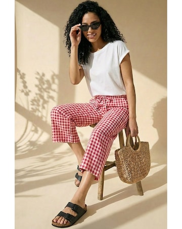 Roman Gingham Tie Waist Cropped Trouser