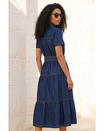 Roman Denim Tiered Cotton Midi Dress