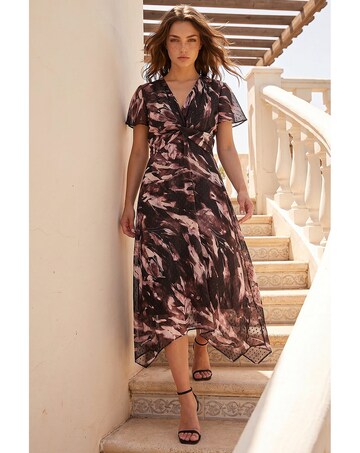 Roman Petite Twist Front Dobby Dress