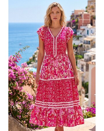Roman Floral Print Ric Rac Midi Dress