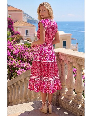 Roman Floral Print Ric Rac Midi Dress