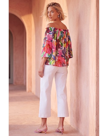 Roman Floral Print Tie Front Bardot Top