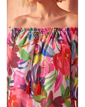 Roman Floral Print Tie Front Bardot Top