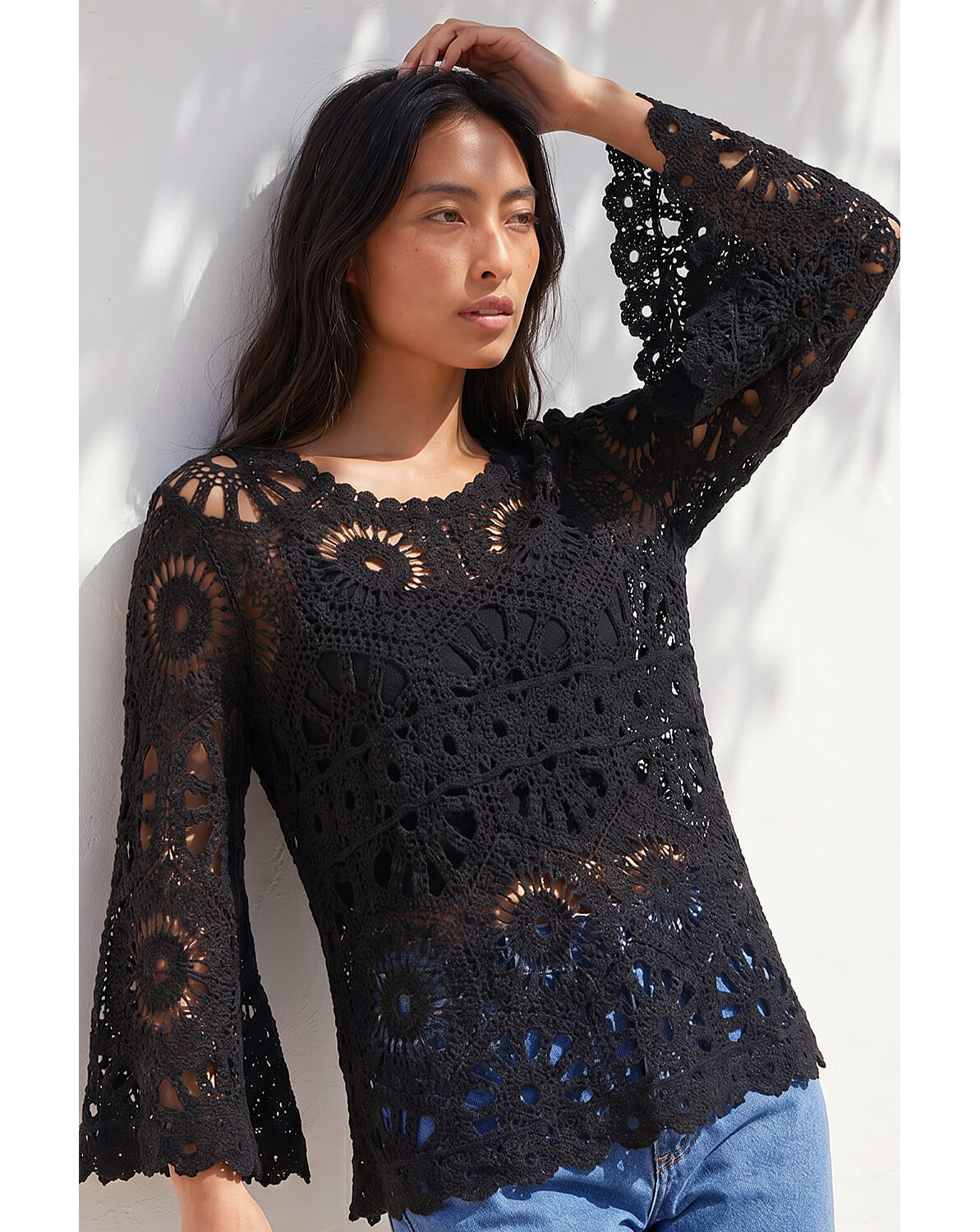 Roman Petite Crochet Flare Sleeve Top