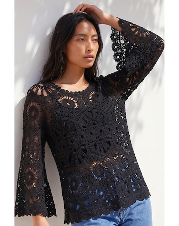 Roman Petite Crochet Flare Sleeve Top