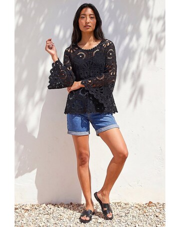 Roman Petite Crochet Flare Sleeve Top
