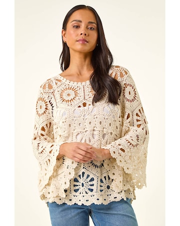 Roman Petite Crochet Flare Sleeve Top