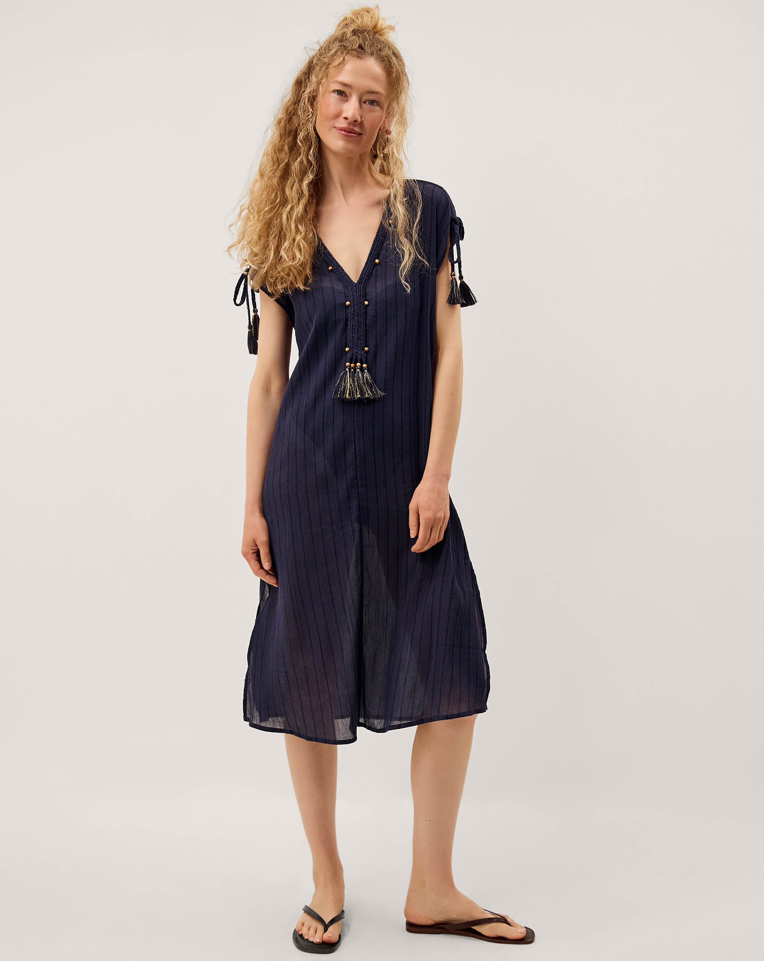 New In - Monsoon Mia Tassel Stripe Midi Kaftan