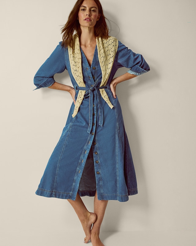 Monsoon Alison V-Neck Denim Midi Dress