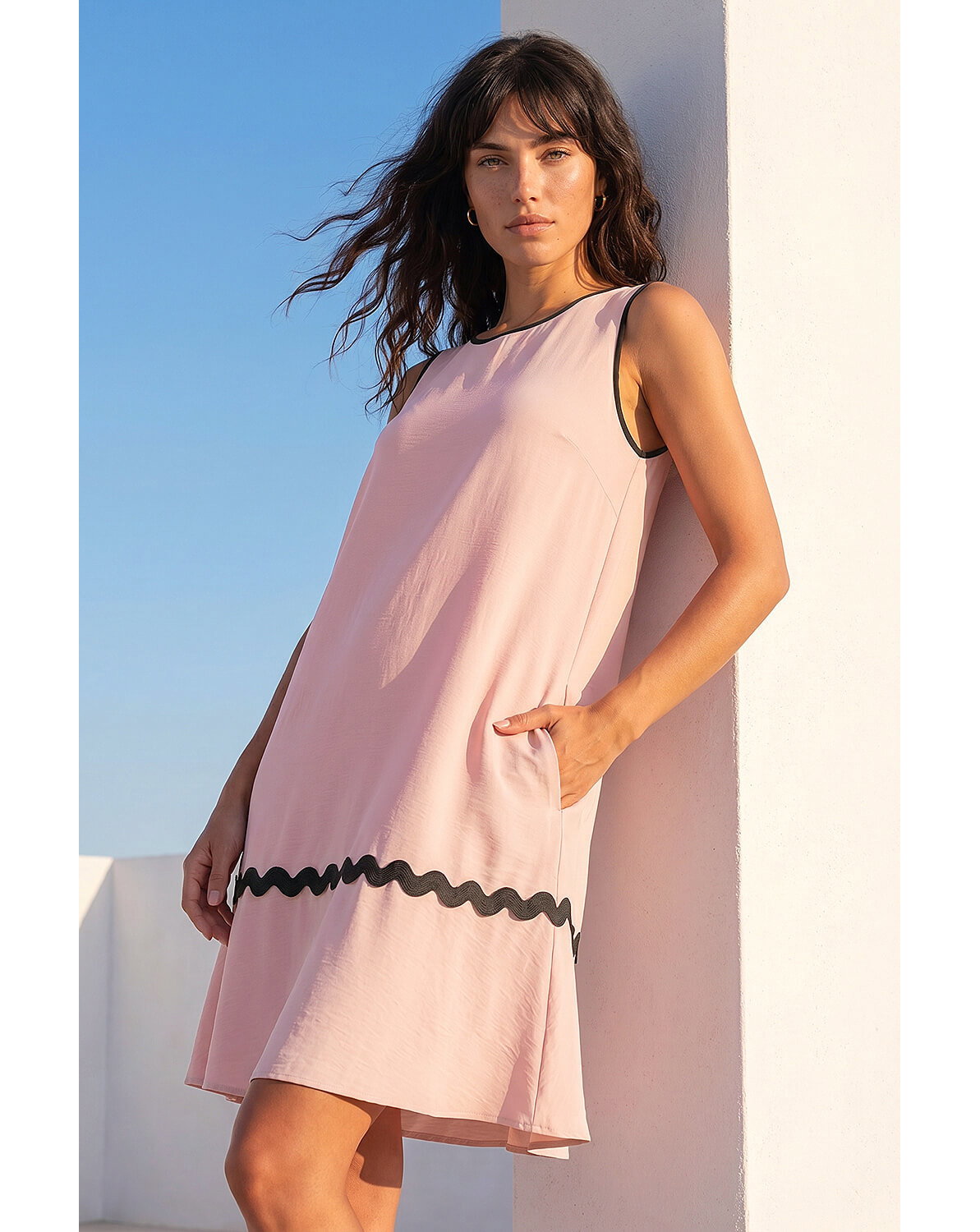 Roman Ric Rac Trim Swing Dress