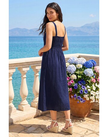 Roman Linen Blend Lace Trim Midi Dress