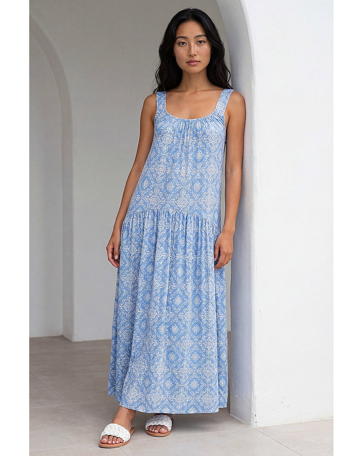 New In - Roman Petite Tile Print Gathered Dress
