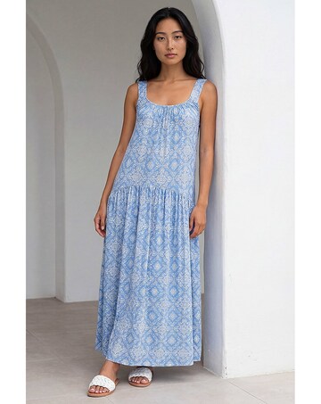 Roman Petite Tile Print Gathered Dress