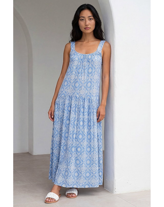 Roman Petite Tile Print Gathered Dress