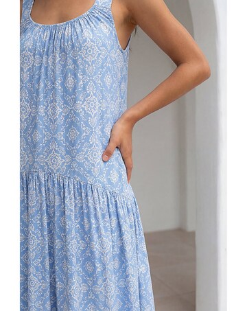 Roman Petite Tile Print Gathered Dress