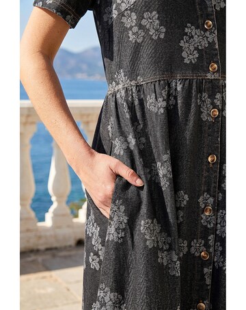 Roman Floral Denim Shirt Dress