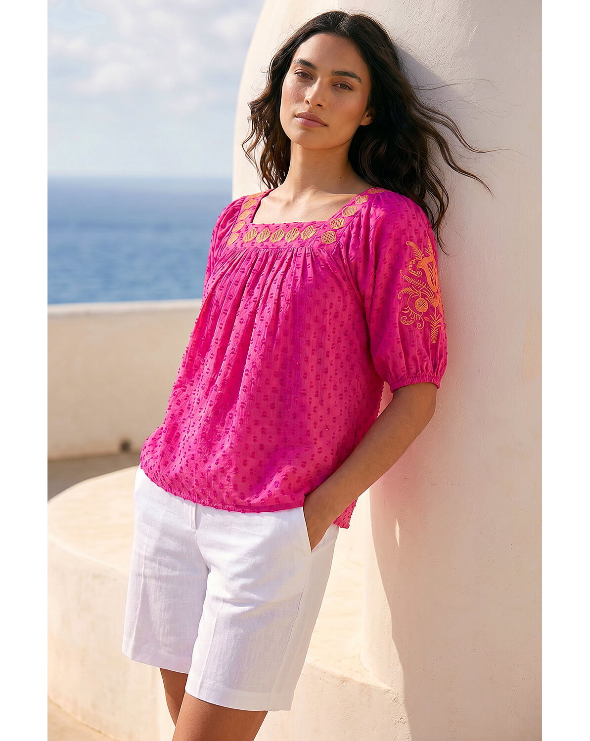 Roman Embroidered Textured Top