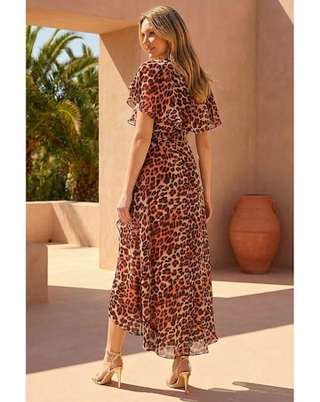 Roman Animal Wrap Chiffon Midi Dress