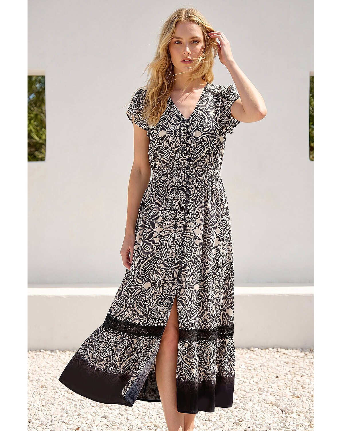 Roman Paisley Print Buttoned Midi Dress