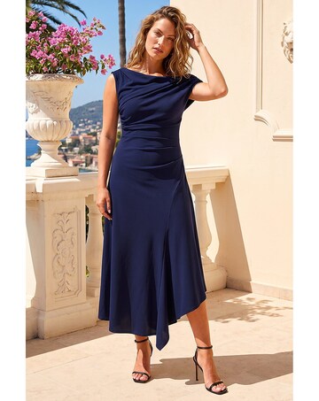 Roman Draped Shoulder Stretch Dress