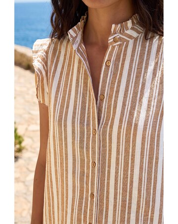 Roman Stripe Frill Sleeve Blouse
