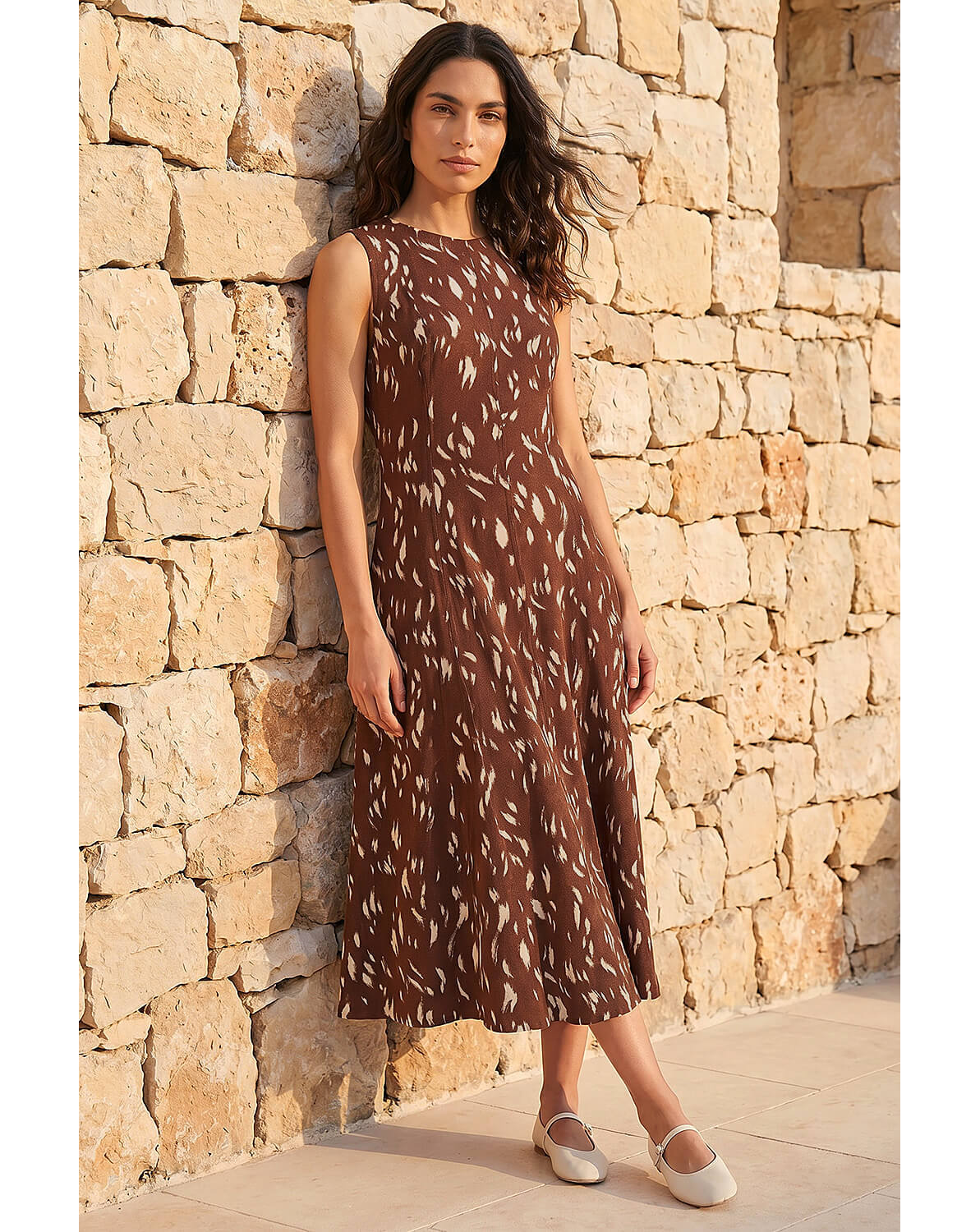 Roman Brush Stroke Panel Midi Dress