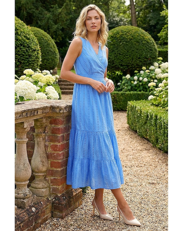 Roman Embroidered V-Neck Midi Dress