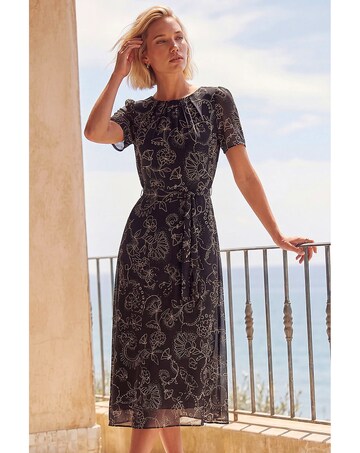 Roman Floral Print Pleated Midi Dress