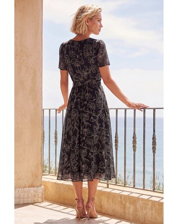 Roman Floral Print Pleated Midi Dress