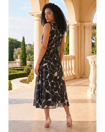 Roman Chiffon Floral Pleat Neck Dress