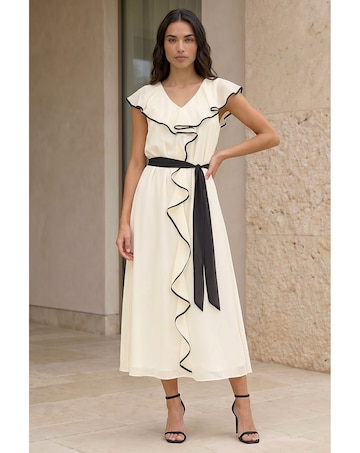 Roman Frill Contrast Tipped Midi Dress