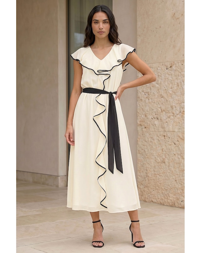 Roman Frill Contrast Tipped Midi Dress