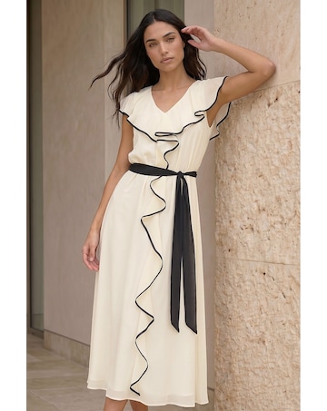Roman Frill Contrast Tipped Midi Dress