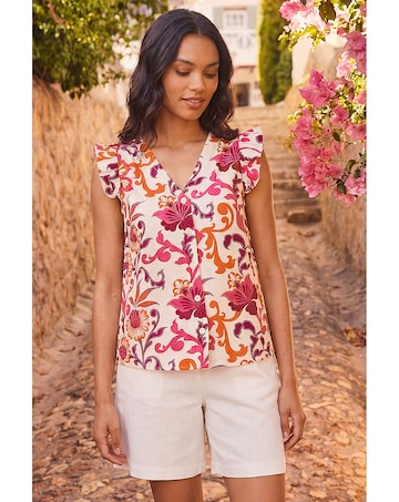 Roman Floral Print Frill Sleeve Blouse
