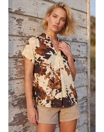 Roman Cow Print Pleat Front Top