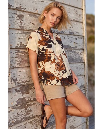 Roman Cow Print Pleat Front Top