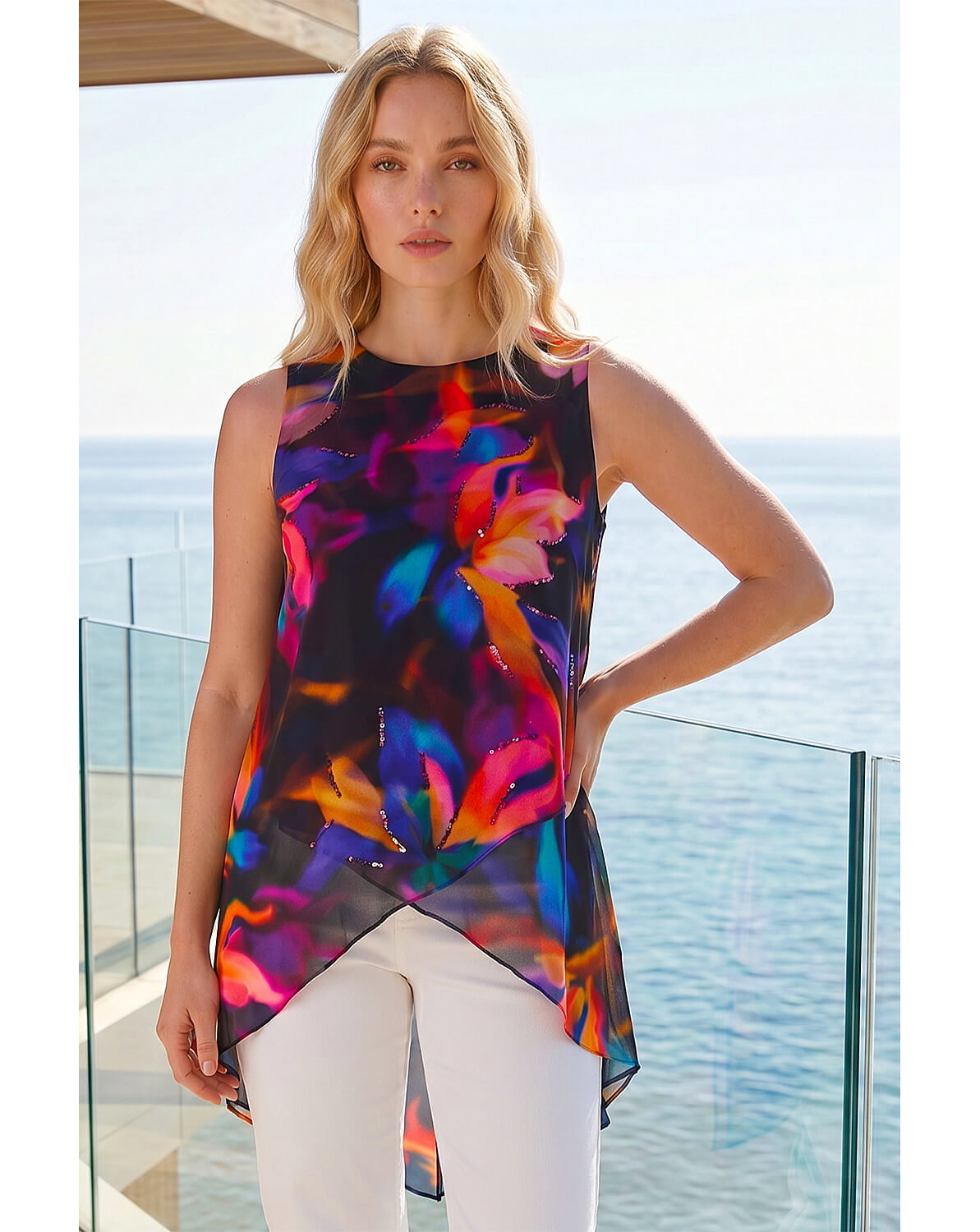 New In - Roman Floral Print Wrap Embellished Top