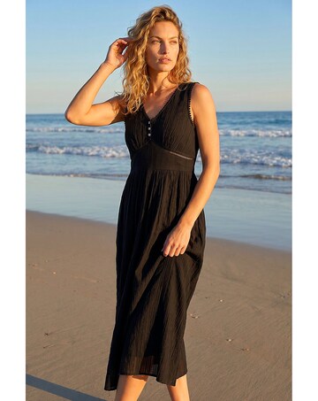 Roman Seersucker V-Neck Midi Dress