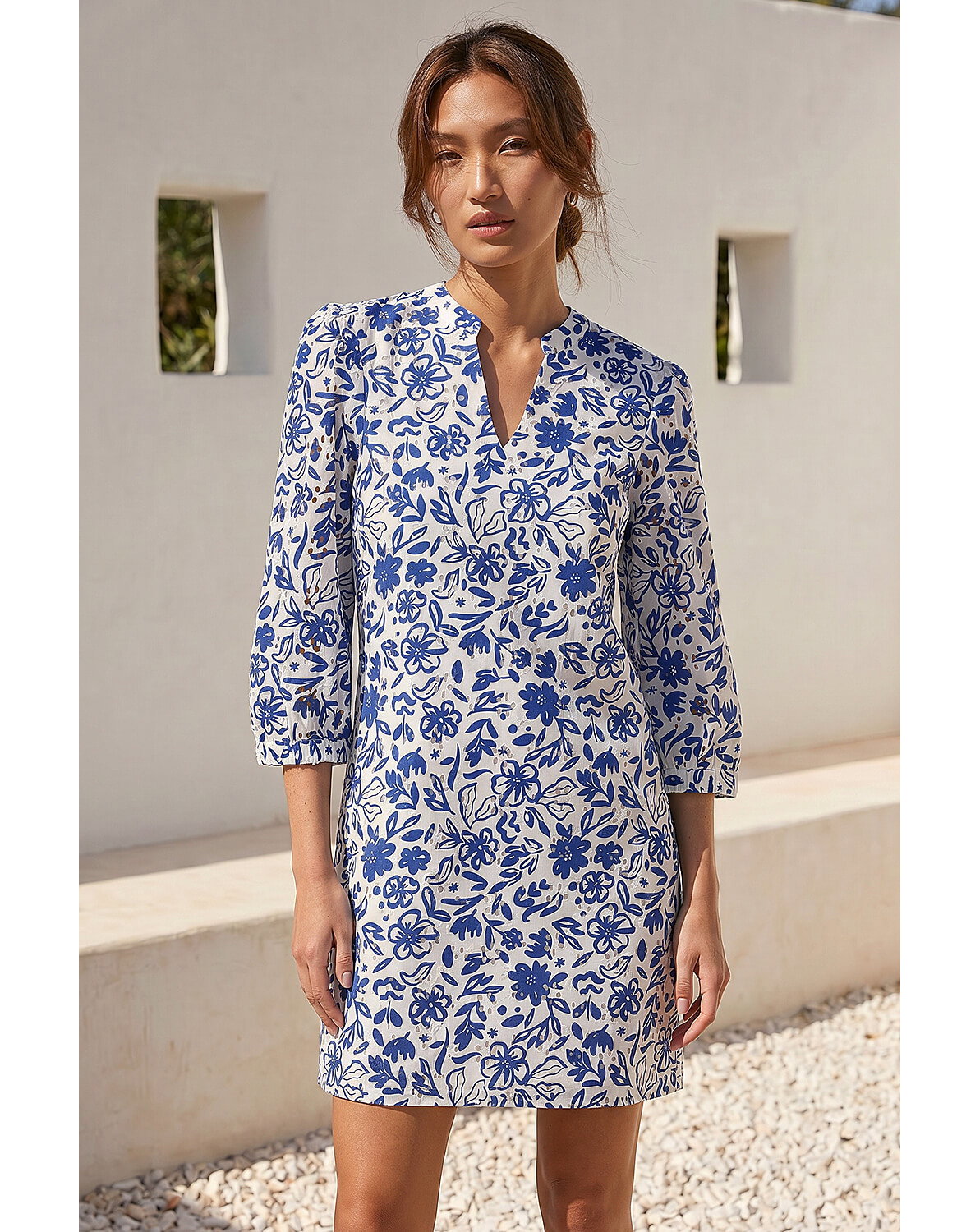 New In - Roman Floral Print V-Neck Shirt Dress