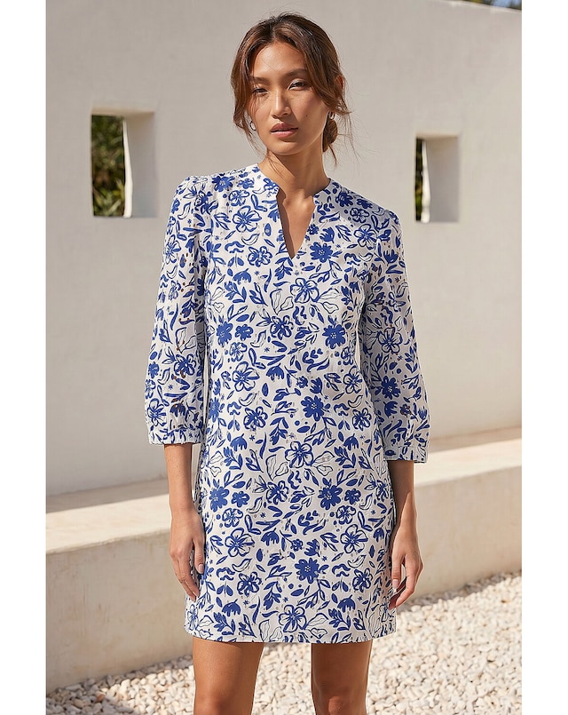 Roman Floral Print V-Neck Shirt Dress