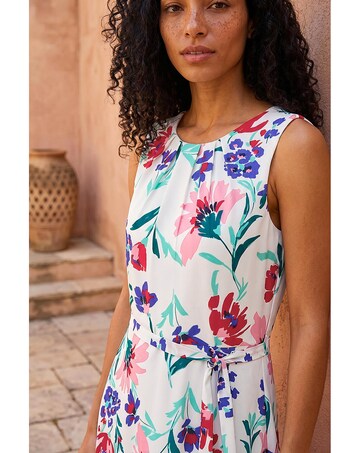 Roman Pleat Neck Floral Midi Dress