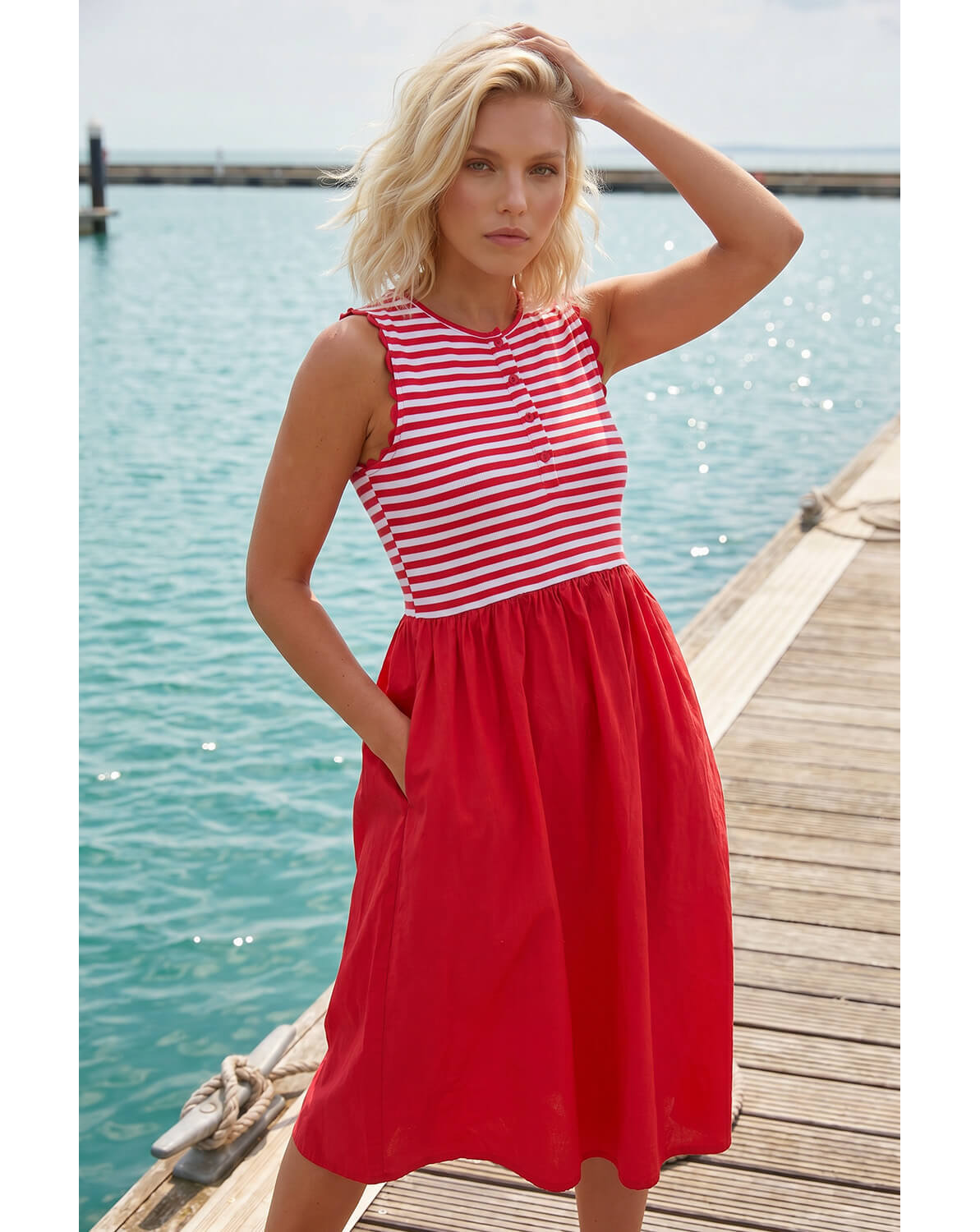 New In - Roman Petite Stripe Ribbed Midi Dress