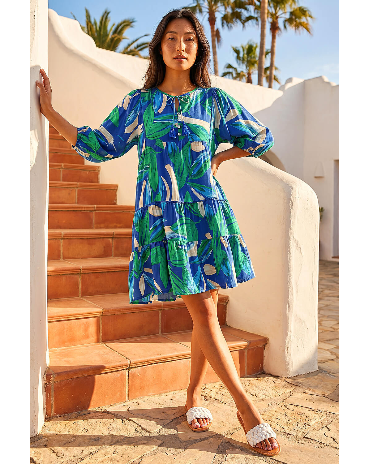 New In - Roman Petite Tiered Tie Front Dress