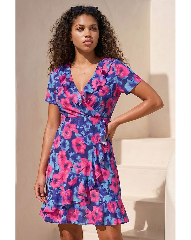 Roman Petite Floral Wrap Dress