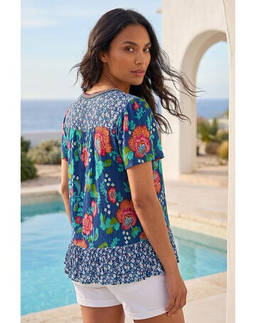 Roman Floral Print Trim Detail Top