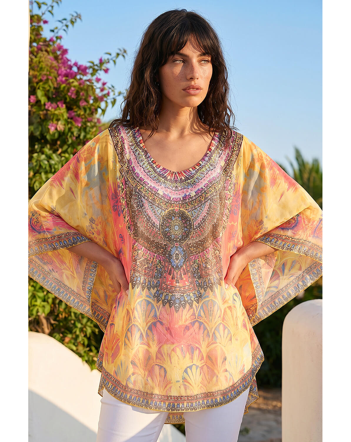 New In - Roman Abstract Embellished Overlay Top