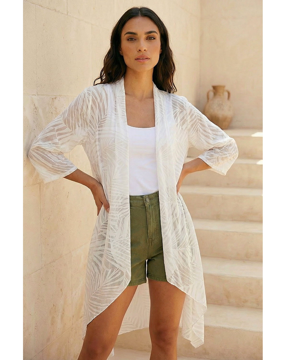 New In - Roman Mesh Burnout Longline Kimono